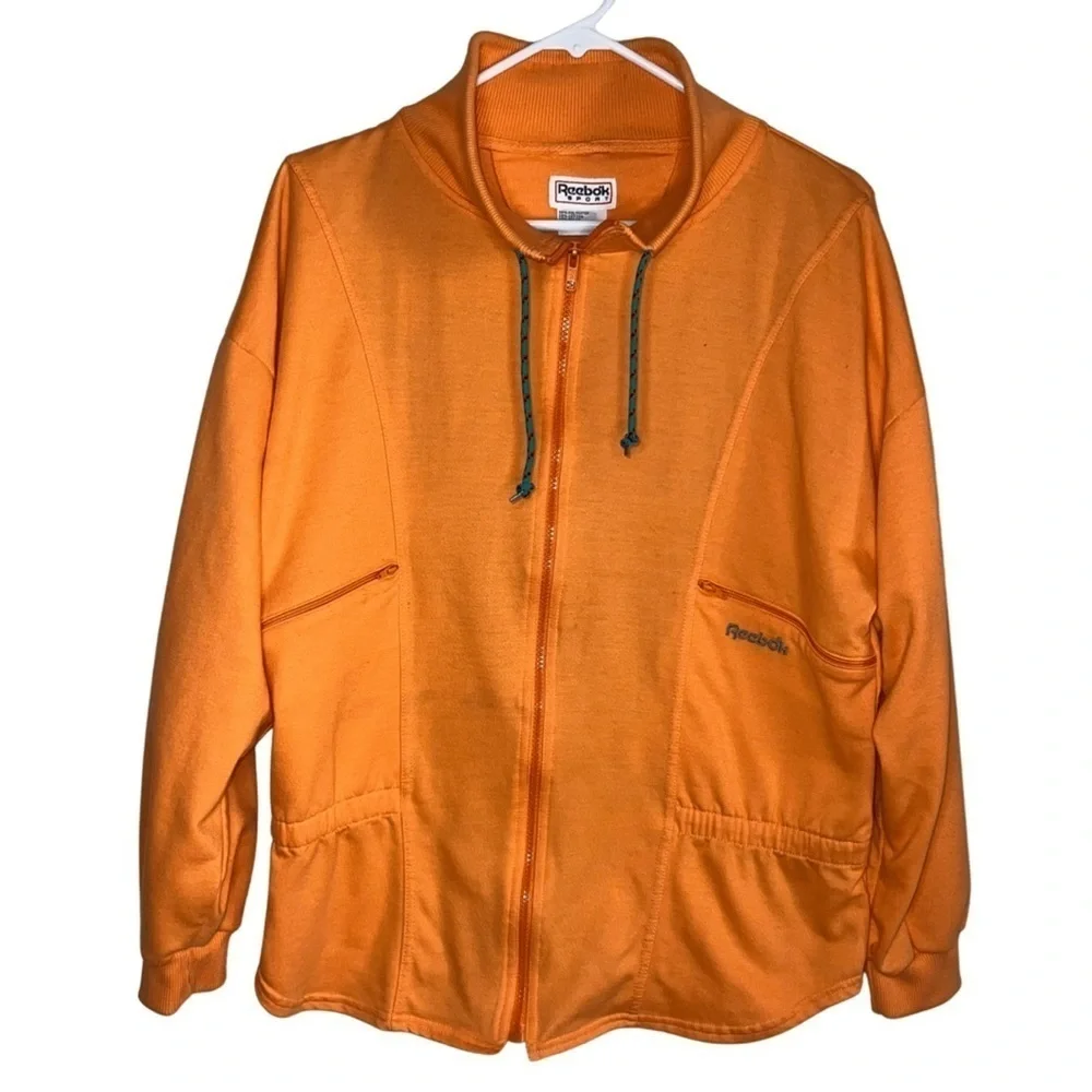 Reebok Sport Vintage Orange Zipper Sweatshirt Jacket Size Medium
